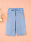 Girls Wide Leg Denim Pants - Light Blue