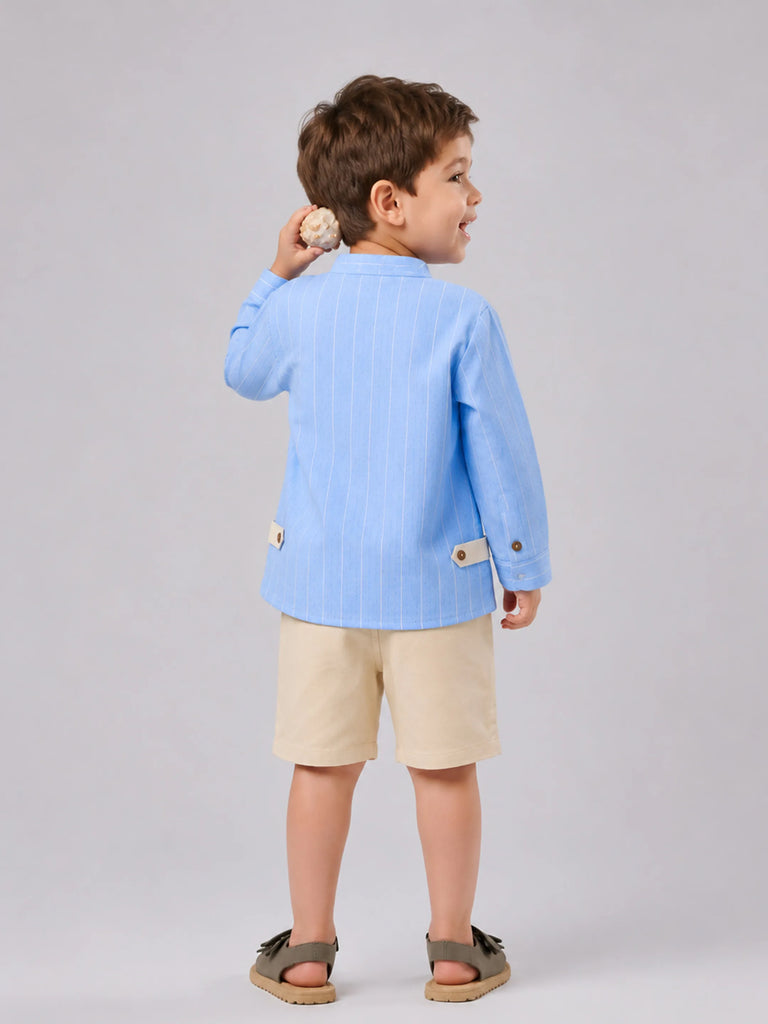 Light Organic Cotton Sky Blue Shirt & Beige Shorts Co-ord Set