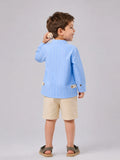 Light Organic Cotton Sky Blue Shirt & Beige Shorts Co-ord Set