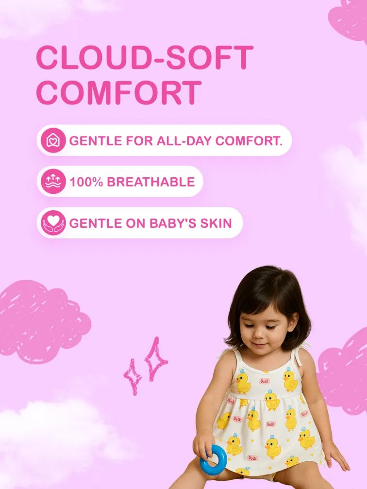 Extra Soft Muslin Baby Girls Frock – Cute Duck Print Sleeveless Dress