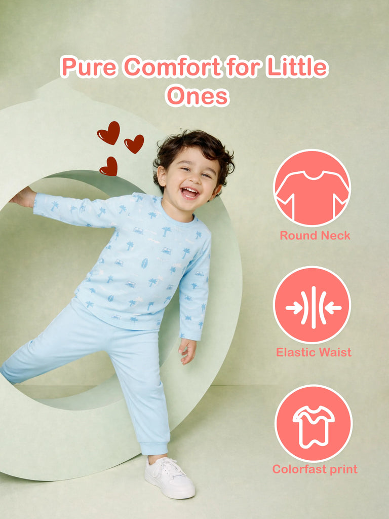Organic Cotton Baby T-Shirt & Pyjama Set Pack of 2 – Tiger & Beach Print Full Sleeve