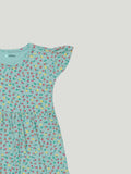 Kidbea Girls Cotton Frock | Soft & Breathable Fabric | Flutter Sleeve Casual Wear for Kids | Teal