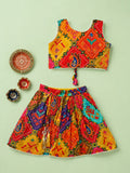 Girls Multicolor Ethnic Crop Top & Skirt Set – Traditional Festive Wear