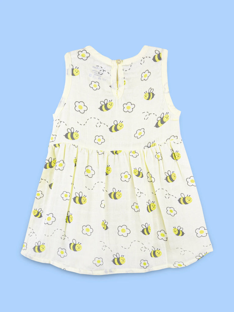 BambooTEC™ Bamboo Muslin Baby Girls Frock Pack of 3 – Bee & Daisy, Floral & Cat & Swirl Prints