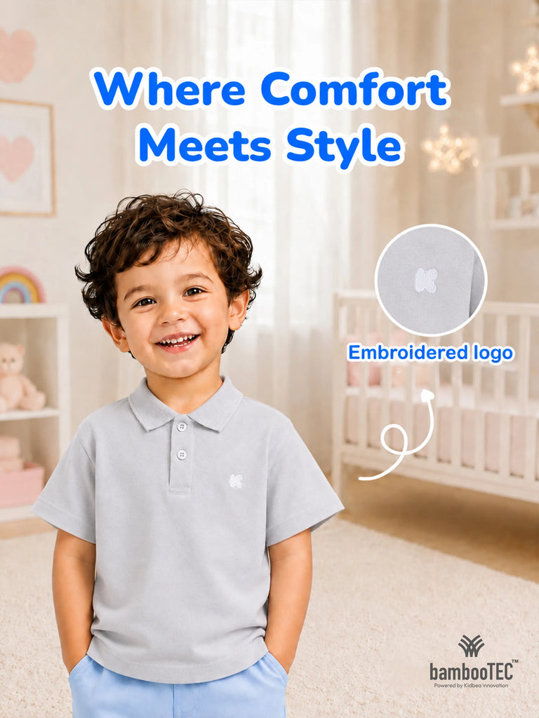 Boys Bamboo Fabric Grey Polo T-Shirt