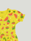 Kidbea Girls Cotton Summer Dress | Half Sleeves | Kids Printed Casual Wear Frock | Yellow
