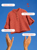 Organic Cotton Boys Mandarin Collar Full Sleeve Shirt - Rust Orange