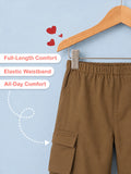 Unisex Cotton Kids Cargo Jogger Pants – Light Brown Comfortable Bottomwear
