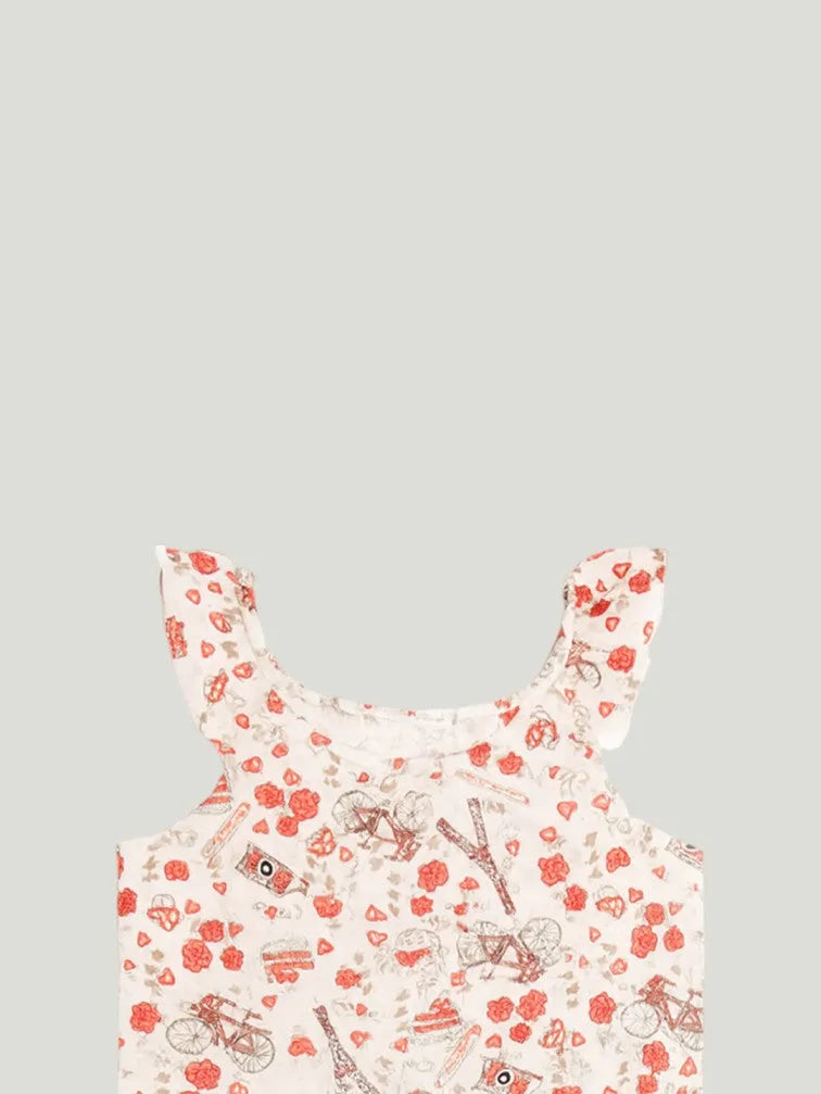 Girls Abstract Print Clothing Set | Ruffle Sleeve Tank Top and Matching Shorts | White