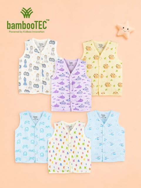 BambooTEC™ Bamboo Muslin Baby Jhabla Pack of 6 – Chess, Monkey, Submarine, Gaming, Alphabet & Helicopter Prints
