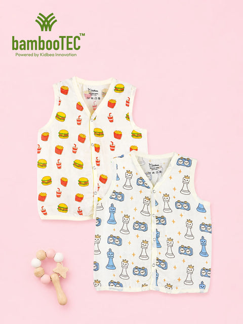 BambooTEC™ Bamboo Muslin Baby Jhabla Pack of 2 – Burger & Chess Print
