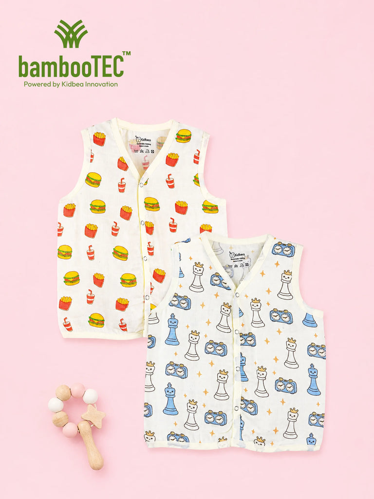 BambooTEC™ Bamboo Muslin Baby Jhabla Pack of 2 – Burger & Chess Print