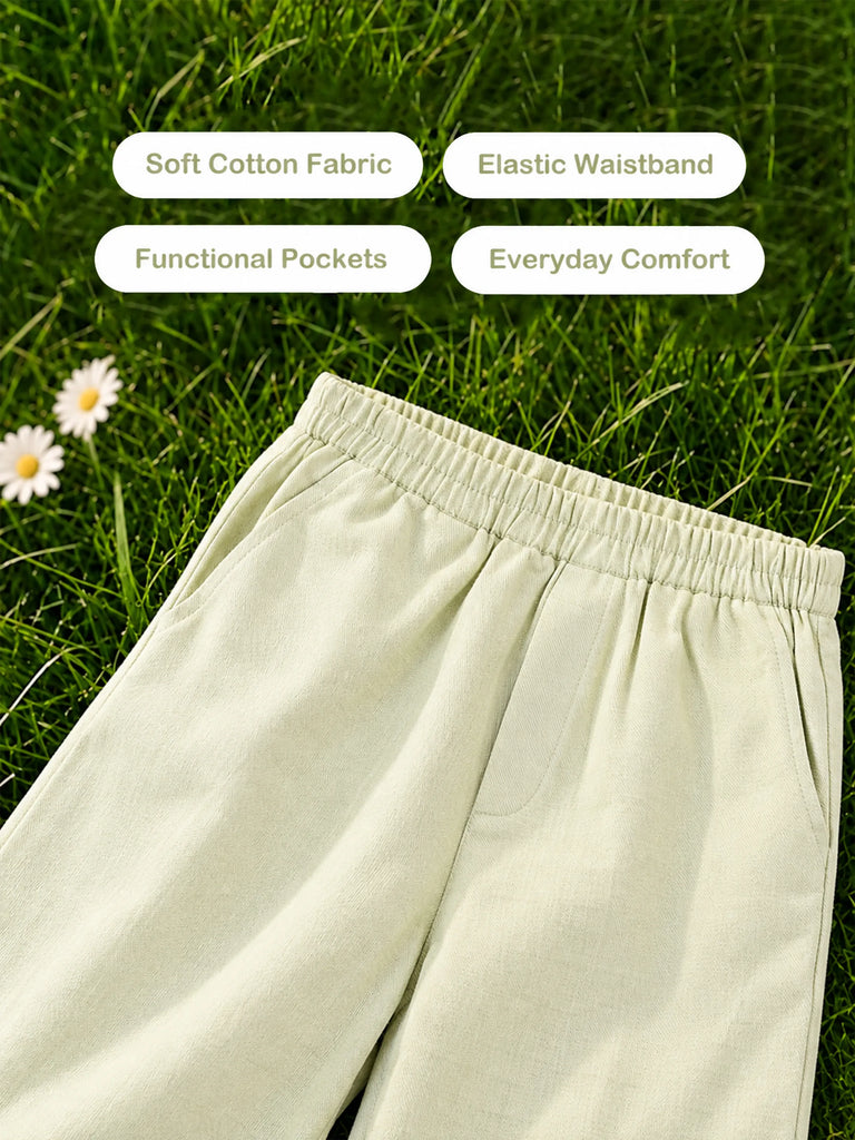 Boys Cotton Wide-Leg Pants – Comfortable Elastic Waist Casual Trousers