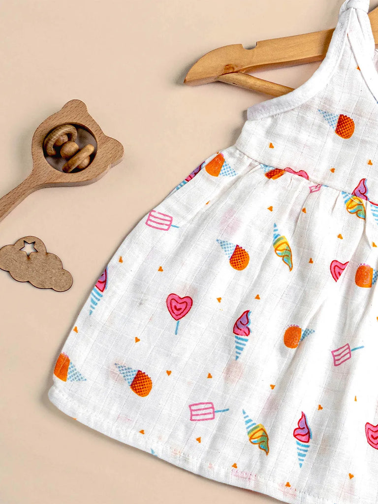 Extra Soft Muslin Baby Girls Frock Pack of 2 – Ice Cream & Space Prints