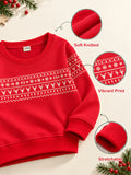 Unisex Cotton Sweatshirt – Red Full-Sleeve Christmas Fair Isle Printed Pullover