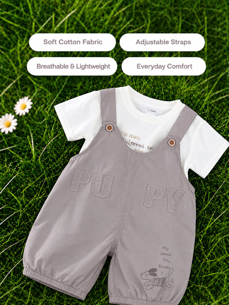 Kids Cotton Dungaree Set with T-Shirt – Grey Suspender Dungaree & White Tee