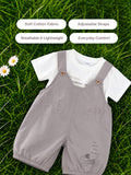 Kids Cotton Dungaree Set with T-Shirt – Grey Suspender Dungaree & White Tee