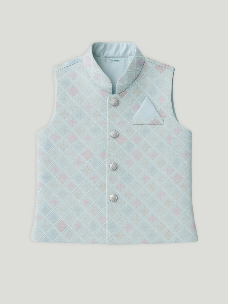 Boys Stylish Kurta Pajama Set with Embroidered Nehru Jacket | Traditional Festive Ethnic Wear | Blue