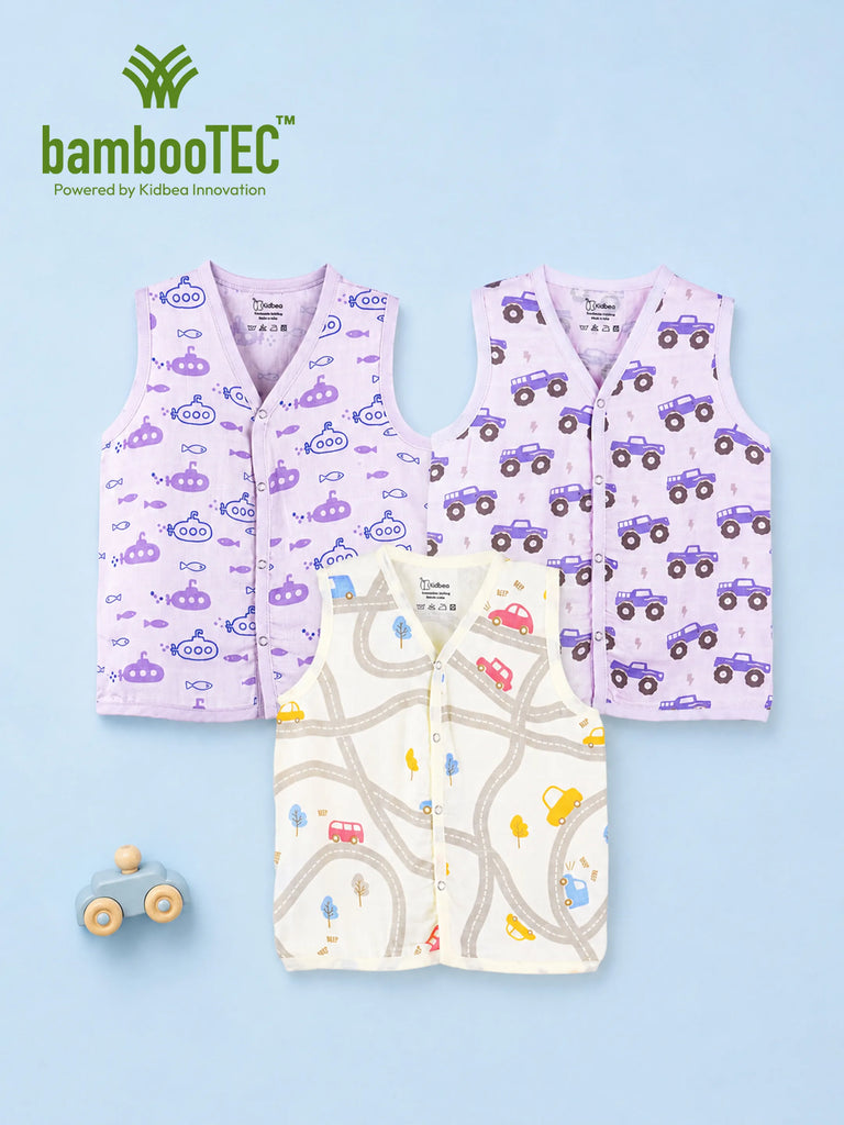 BambooTEC™ Bamboo Muslin Baby Jhabla Pack of 3 – Submarine, Monster Truck & Road Print