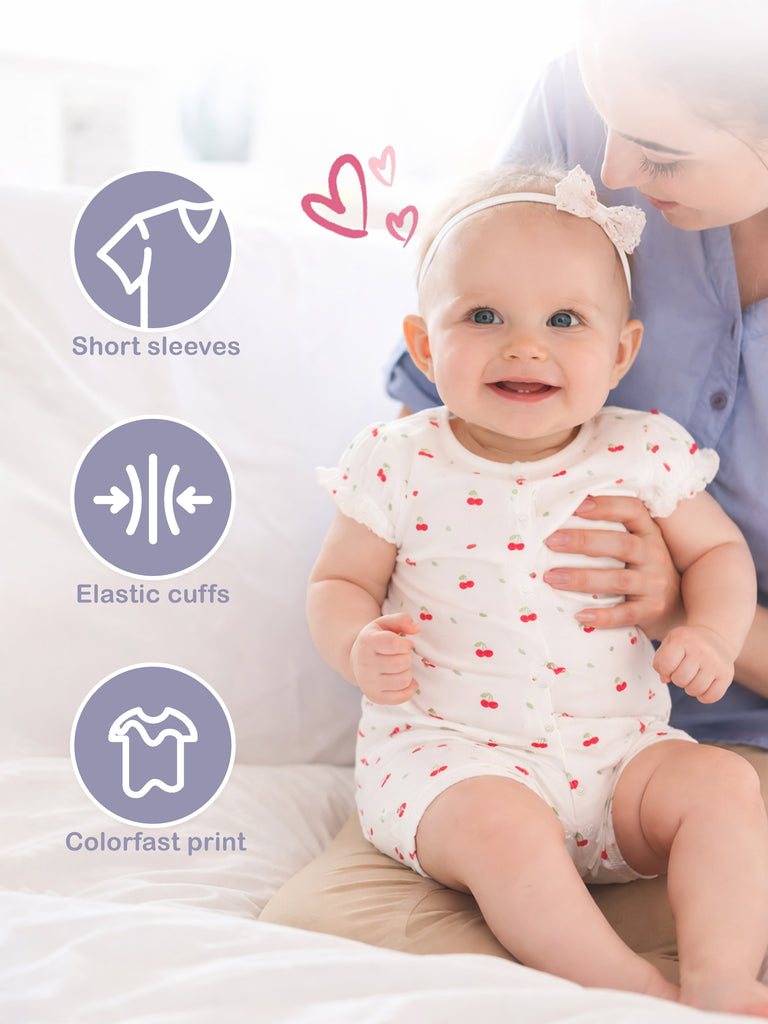 Organic Cotton Girls’ Giraffe & Cherry Print Romper Pack of 2