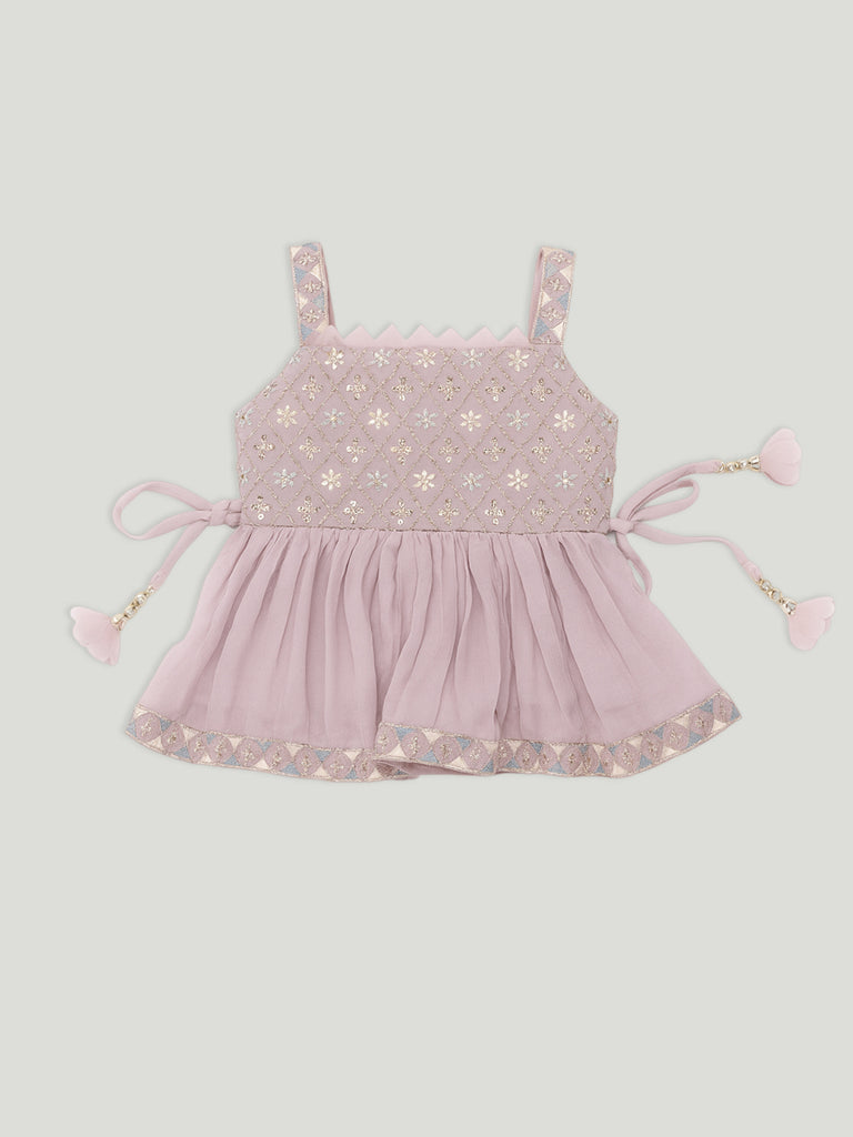 Kidbea Girls Indian Ethnic Outfit | Peplum Kurti, Dhoti Pants & Dupatta |  Lavender