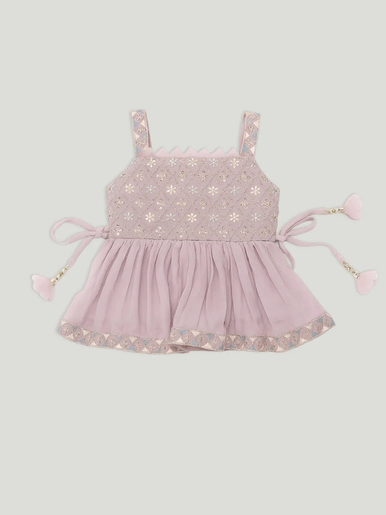 Kidbea Girls Indian Ethnic Outfit | Peplum Kurti, Salwar & Dupatta |  Lavender