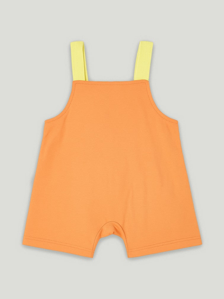 Kidbea Unisex Dungaree Set in Orange – Bright Puppy Themed Overalls with Cozy T-Shirt for Babies