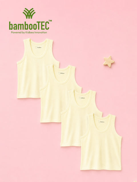 BambooTEC™ Bamboo Kids Vest Pack of 4 – Yellow Sleeveless Vests