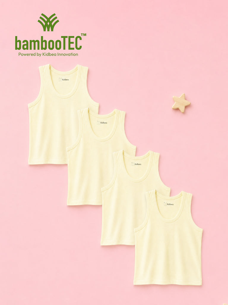 BambooTEC™ Bamboo Kids Vest Pack of 4 – Yellow Sleeveless Vests