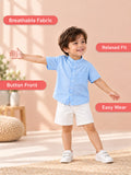Boys Cotton Mandarin Collar Shirt – Short Sleeve Casual Shirt with Pocket