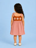 Light Organic Cotton Pink Embroidered Knot Strap Frock Dress