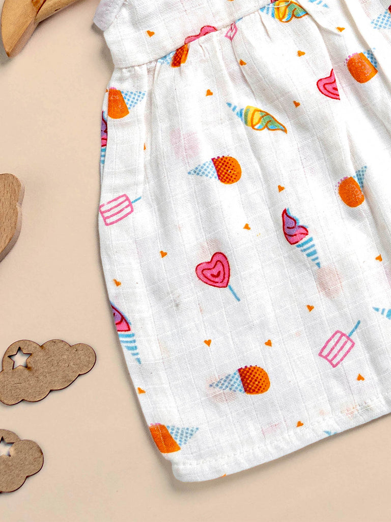 Premium Extra Soft Muslin Baby Girls Frock | Cute Ice-cream Prints