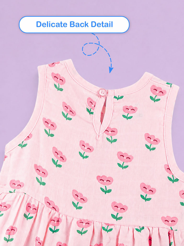 BambooTEC™ Bamboo Muslin Baby Frock – Pink Flower Print, Soft & Breathable Dress