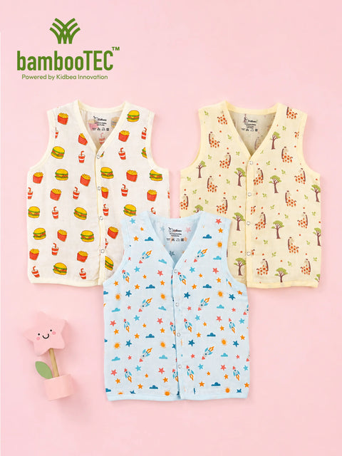 BambooTEC™ Bamboo Muslin Baby Jhabla Pack of 3 – Fast Food, Giraffe & Rocket Print