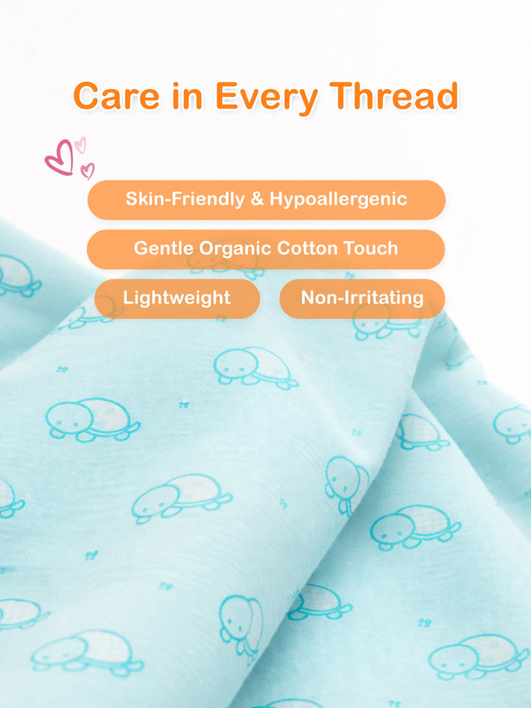 Organic Cotton Baby Bib Pack of 2 – Soft Breathable Turtle & Bunny Print, Feeding & Drool Bibs