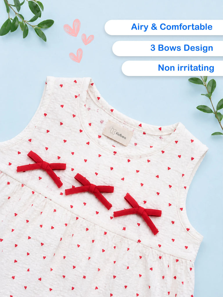 Girls Cotton White Heart Print Top