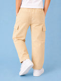 Unisex Light Beige Cotton Kids Cargo Pants – Comfortable Everyday Bottomwear