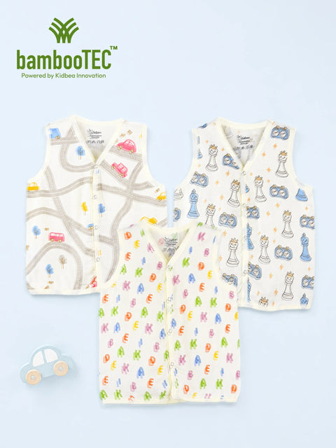 BambooTEC™ Bamboo Muslin Baby Jhabla Pack of 3 – Road Trip, Chess & Alphabet Print