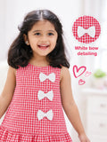 Girls Cotton Gingham Frock – Red Check Dress with White Bow Details