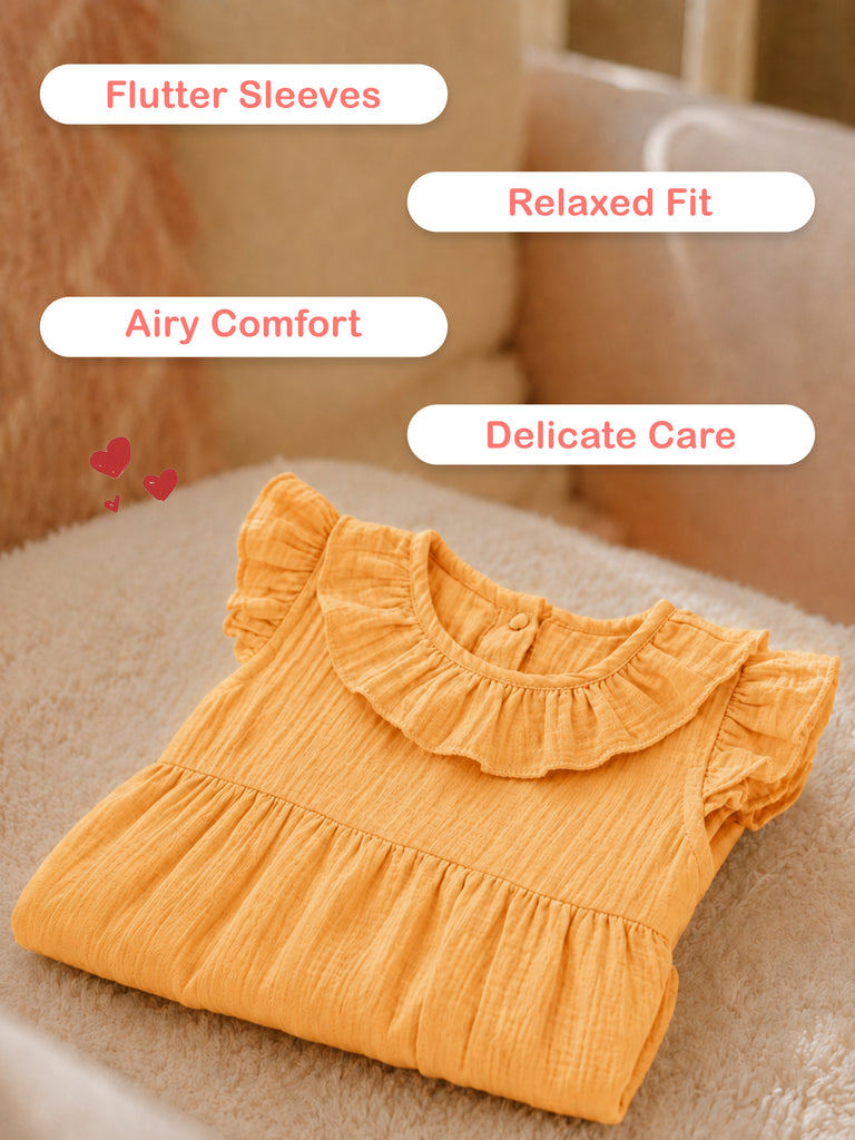 Light  Organic cotton  Charming Mustard Yellow Girls Frock | Mustard Yellow