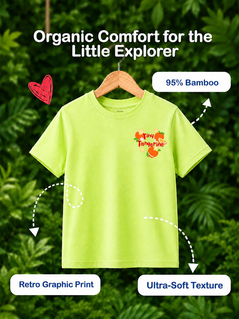 Bamboo Fabric Girls Half Sleeve T-Shirt Pack of 2 – Roaring Spring & Tangerine Graphic Print Soft Summer Tee Set