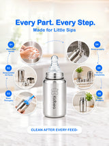 Stainless Steel Feeding Bottle 150ml with 4 Extra Nipples