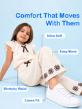 Girls Cotton Co-Ord Set – Cream Top & Wide-Leg Pants with Floral Embroidery