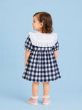 Light Organic Cotton White & Black Checkered Frill Collar Frock Dress