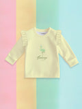 100% Bamboo Cotton Girls Full Sleeves Flamingo Printed Co-Ord Set - Soft Yellow