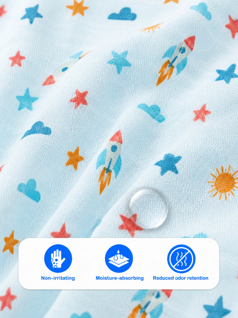 BambooTEC™ Bamboo Muslin Baby Jhabla – Rocket & Star Print