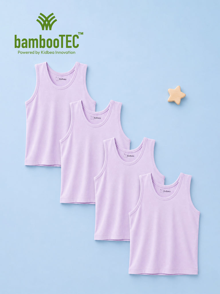 BambooTEC™ Bamboo Kids Vest Pack of 4 – Lavender Sleeveless Vests