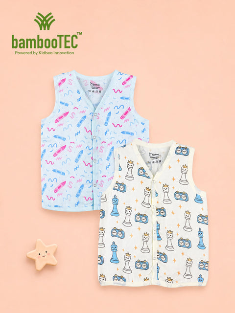 BambooTEC™ Bamboo Muslin Baby Jhabla Pack of 2 – Crayon & Chess Print