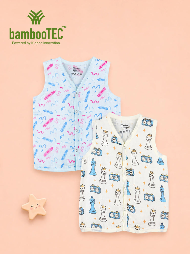 BambooTEC™ Bamboo Muslin Baby Jhabla Pack of 2 – Crayon & Chess Print