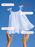 Organic Cotton Girls Sleeveless Summer Dress with Ruffle Hem - Sky Blue